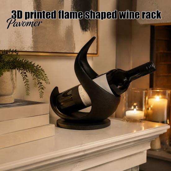Modern Wine Rack 3D Printed Flame Bottle Holder, Sculptural for Holder Home Bar, Decorative Tabletop Storage Stand, Creative Gift Organizer
