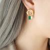 Delicate French Vintage Earrings for Women Girl Green Cubic Zirconia Pendant Earrings Fashion Geometric Pearl Charms Jewelry