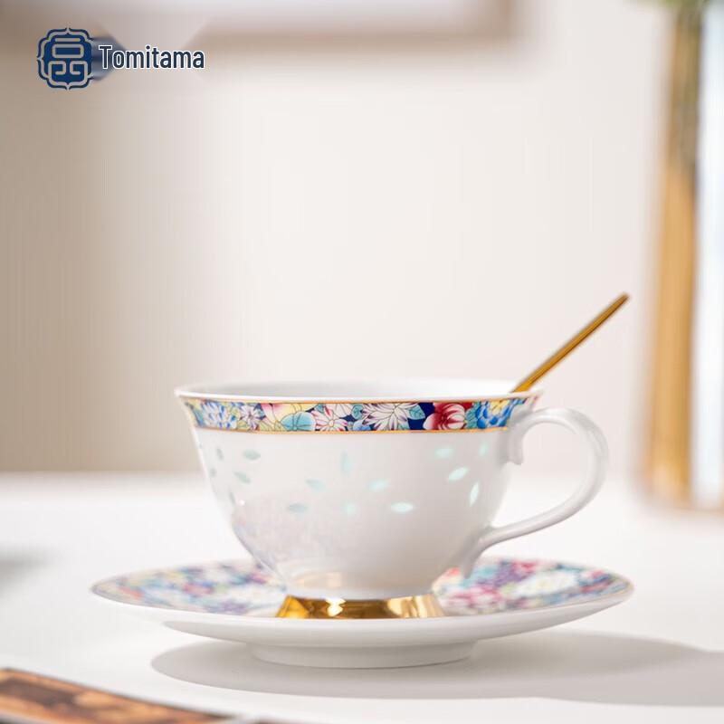 Fuyu Jingdezhen Palace Style Floral Coffee Cup and Saucer Gift Set