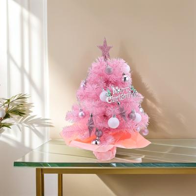 Mini Artificial Christmas Tree Pink Tabletop Prelit Small Star Ball Ornaments Xmas Indoor Holiday Tree Little Christmas Trees