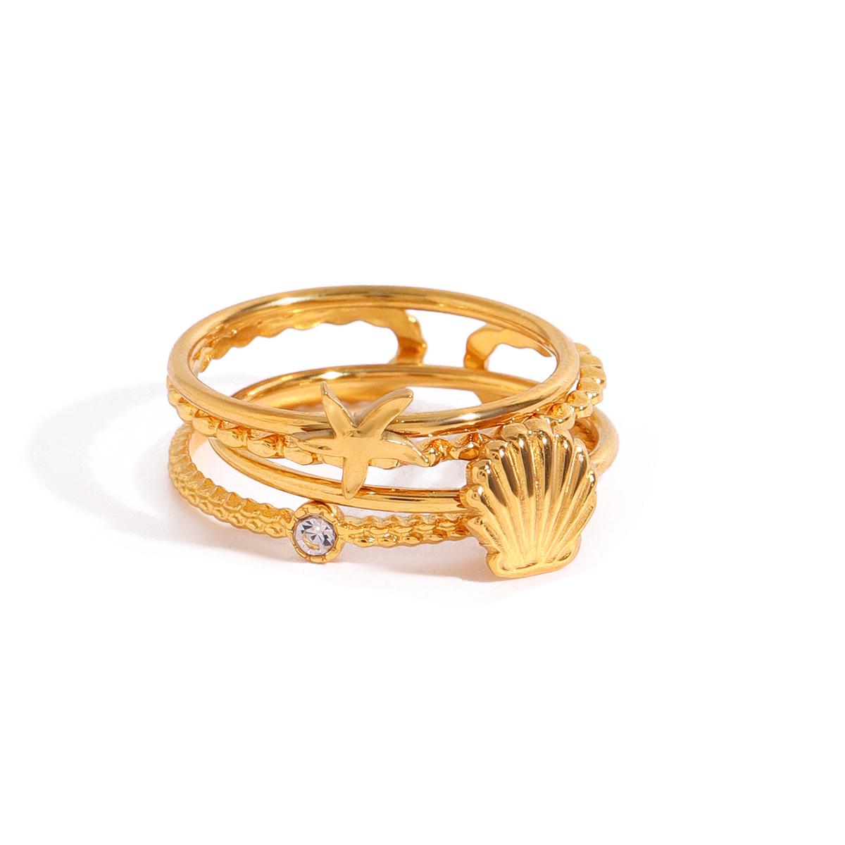 

Yori 3pcs Ocean Distinctive Glossy Stainless Steel Ring Set Starfish Ribbed Shell Stacked Ring Women s Jewelry Party Gift 7 золотистый