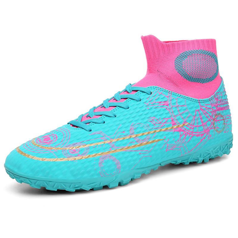 Fußballschuhe für Herren Teenager Erwachsene Professionelle High-Cut Stollen Sternenhimmel-Print Fußballschuhe Zweifarbig Zapatillas Hombre