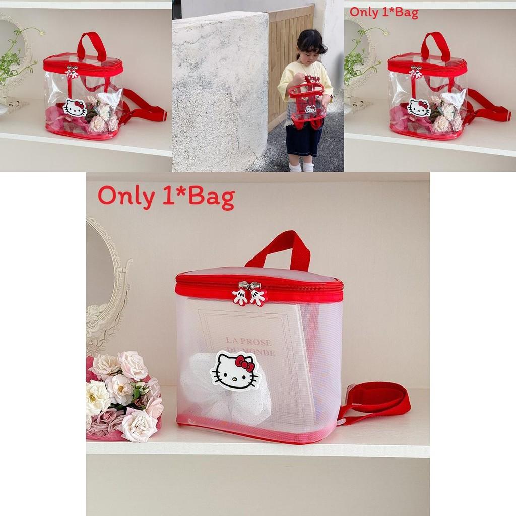 Hello Kitty Cat Pattern Transparent Kids Backpack With Breathable Pu Material For Kindergarten Children
