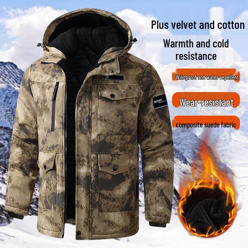 Men's Camouflage Winter Work Jacket - Thick, Warm, Loose-Fit Cotton Coat for Outdoor Labor Protection