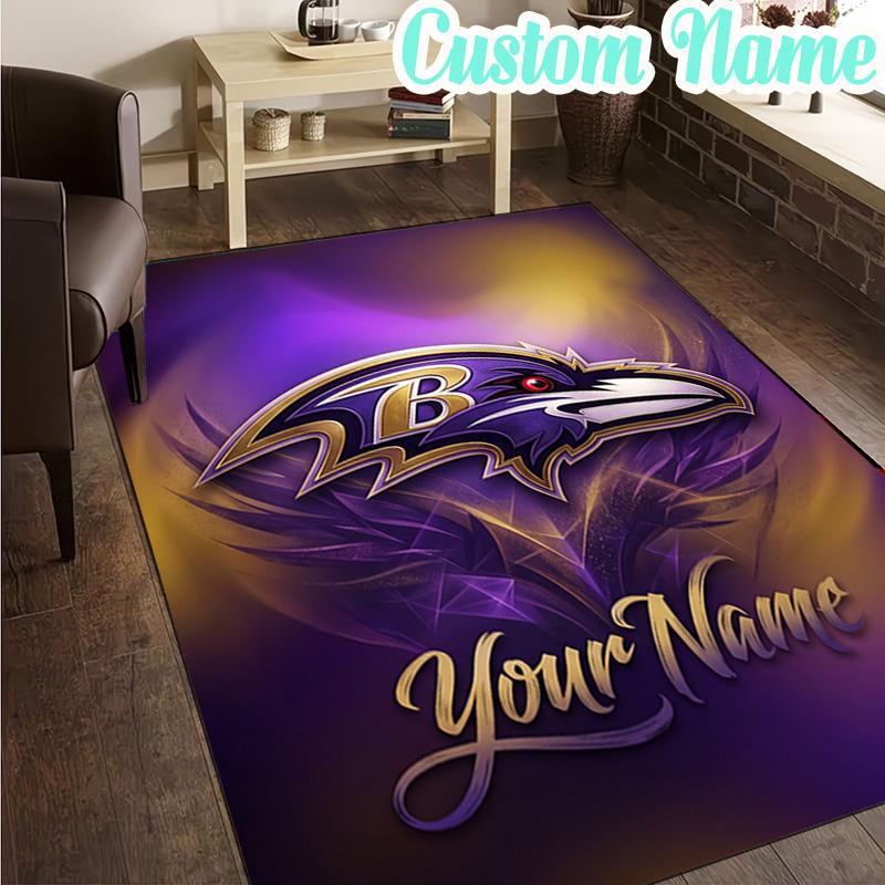 Custom Name football Ravens Logo  Rug, Office Rug, Chair Rug, Carpet for Living Rooms, Doormat Game Rug Home Decor Christmas Gifts