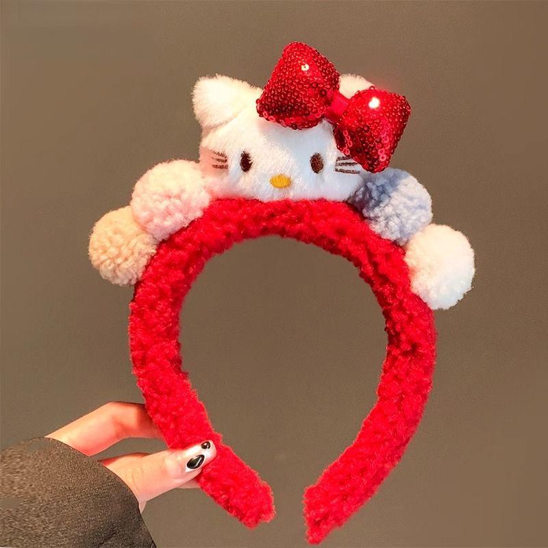 Adorable Red Bow Kitty Plush Headband for Women - Perfect for Autumn/Winter, Face Washing, Mask Application, and Festive Holiday Wear