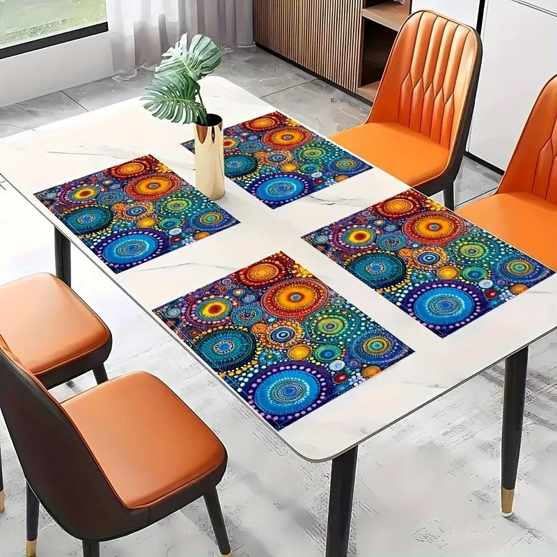 1PC Bohemian Vintage Style Linen Placemats, Abstract Art Print, Rectangular Table Mats for Dining, Kitchen