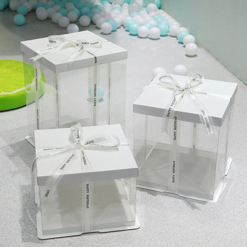 Gift Box with Ribbon Transparent Cake Gift Box Birthday Cake Packaging Supplies Clear Plastic Candy Box Mother's Day Gift