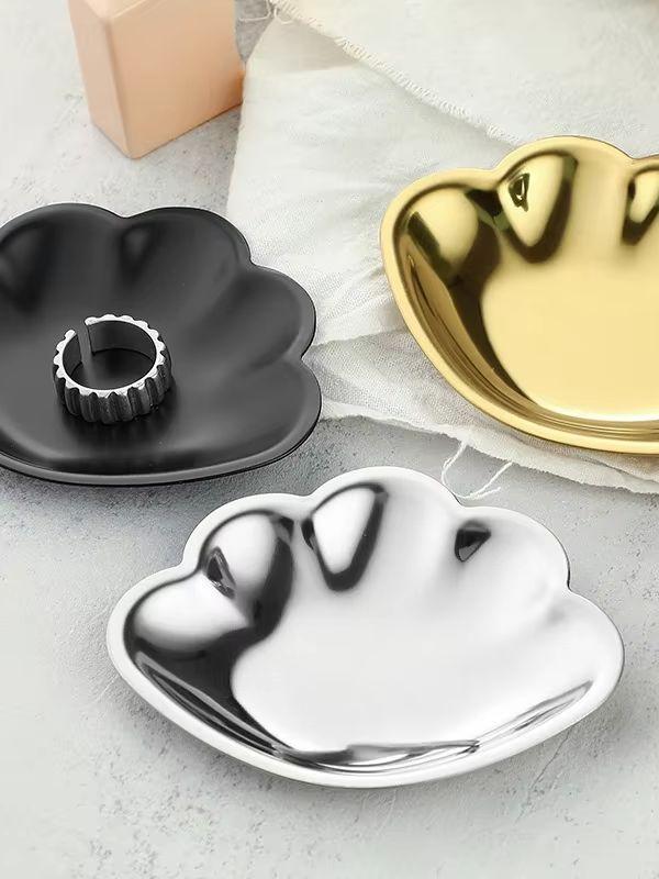 Beautiful Plating Metal Plates Stainless Steel Seashell Shape Small Decorative Tray Woman's Jewelry Organizer