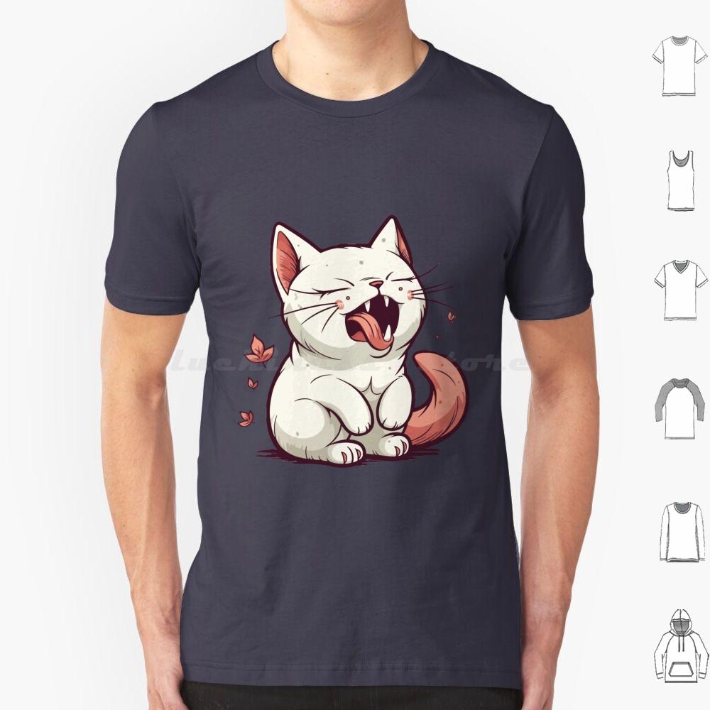 Aaahhhhh Gähnende Katze T-Shirt 6XL Baumwolle Cooles T-Shirt Niedliche Katzenillustration Cartoon-Katzen-Design Miauzende Katze Kunst Verspielte Katze