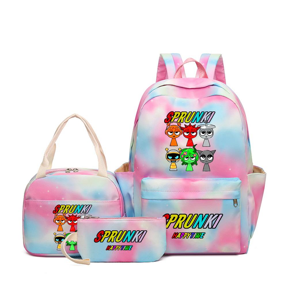 Rhythm box teen schoolbag sprunki cartoon print backpack pencil bag three-piece children's schoolbag 4