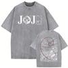 Washed Vintage Anime Jojo Bizarre Adventure Tshirt Retro Manga Giorno Giovanna T Shirts Men Casual Cartoon Oversized Tshirts