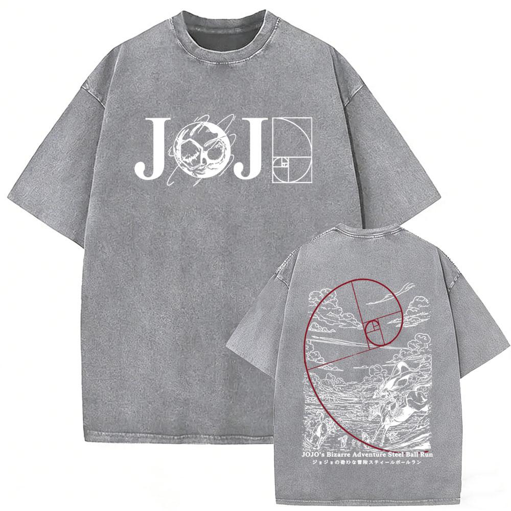 Washed Vintage Anime Jojo Bizarre Adventure Tshirt Retro Manga Giorno Giovanna T Shirts Men Casual Cartoon Oversized Tshirts