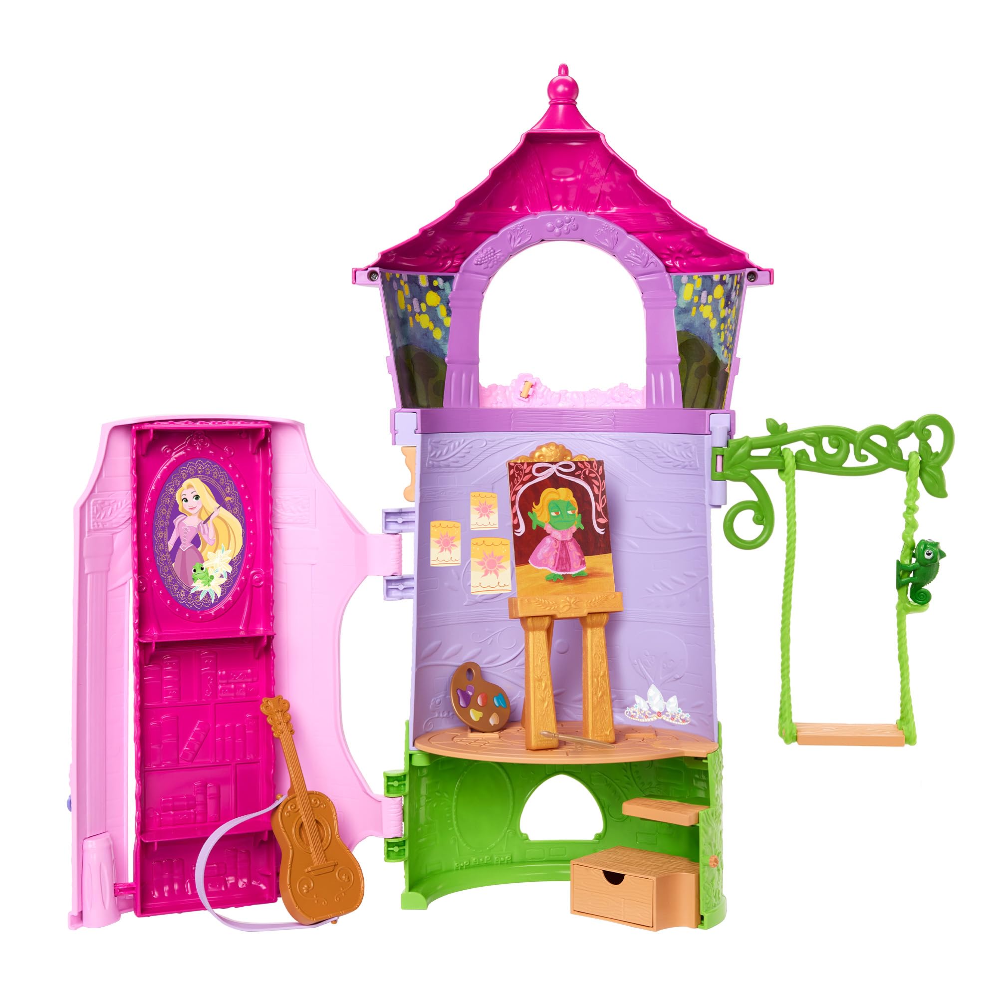 Mattel Disney Princess Rapunzel Story Tower Castle Playset Dollhouse (Dolls sold separately) Pretend Play for Girls Ages 3+ Pink JGR71