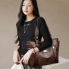Women Vintage Faux Leather Tote Shoulder Bag, Large Capacity Commute Handbag with Detachable Crossbody Strap, Multi Zipper Pockets Retro Daily Travel