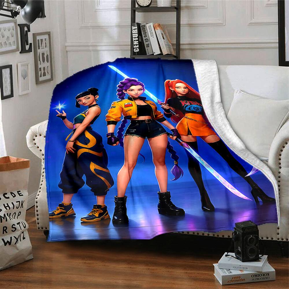 1pc KPop Demon Hunters Soft & Warm Flannel Blanket, Multi-Purpose Throw Blanket for Couch, Sofa, Office, Bed, Camping, Travel 174