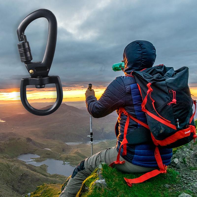 1Pc Outdoor D-Type Buckle Auto Locking Carabiner With Swivel Rotating Ring