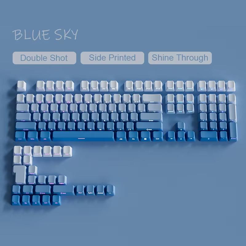 135 Keys Gradient Green Shine Through Keycaps Side Printed PBT Double Shot Keycaps OEM Profile for MX Switches Gaming Keyboards
