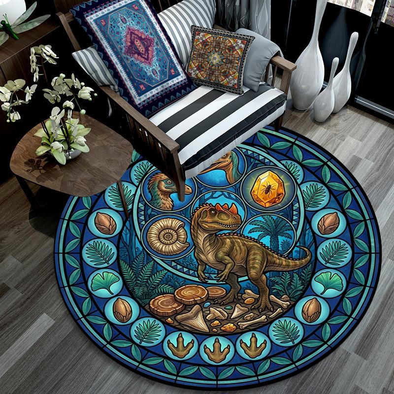 Dinosaur Fossil Glass Round Area Rug Under Office Chairs Bedroom Living Room Home Decor