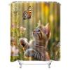 Charming Kitten Playing With Butterfly In A Garden Of Flowers Shower Curtain For Bathroom Decor Waterproof Polyester Fabric