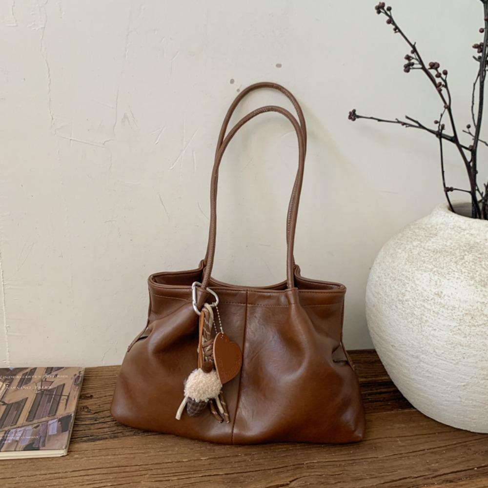 Retro Large Capacity Tote Bag Matte Texture Soft PU Leather Shoulder Bag Magnetic Snap Armpit Bag