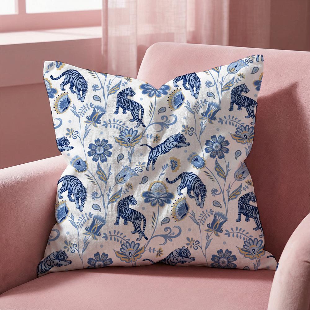 Tropical Tiger Pattern Cushion Cover Multi-Scene Pillow Cover for Home & Car - Reversible, Soft & Durable for Daily Use