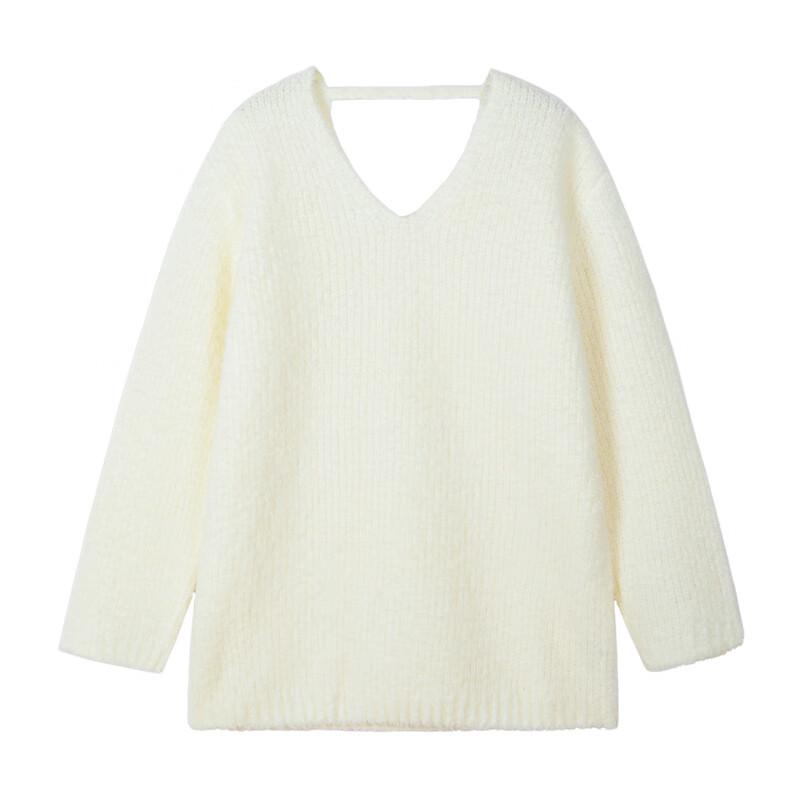 LESS 2024 Spring Casual Lamb Wool Knitted V-Neck Sweater