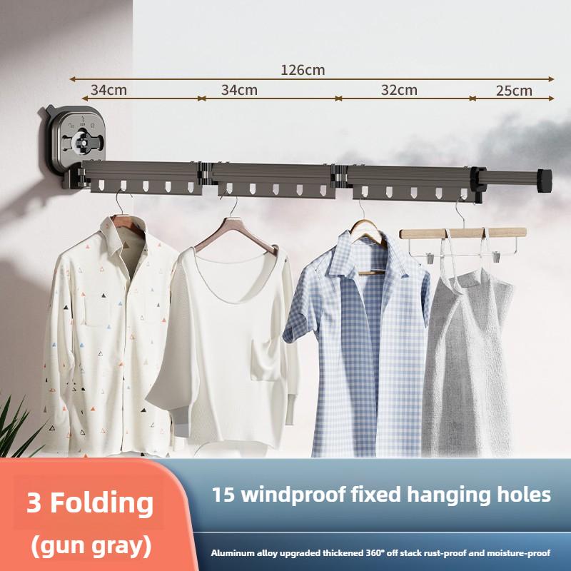 Non Perforated Suction Cup Wall Mounted Folding Clothes Rack Saves Space Room Balcony Invisible Telescopic Clothes Rack