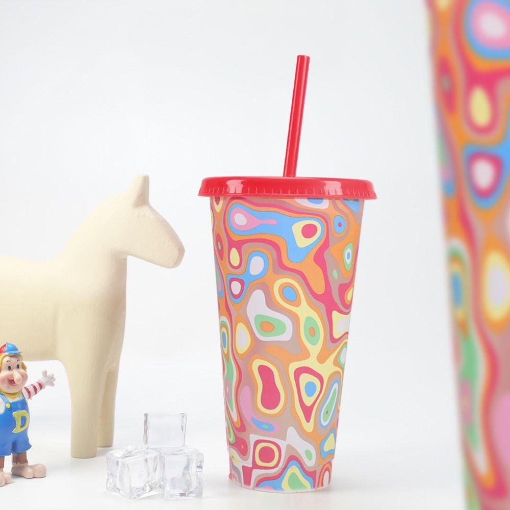 Dining Supplies Cold Drink Cup Discoloration Straw Cup Portable Color Changing Cup Kitchen
