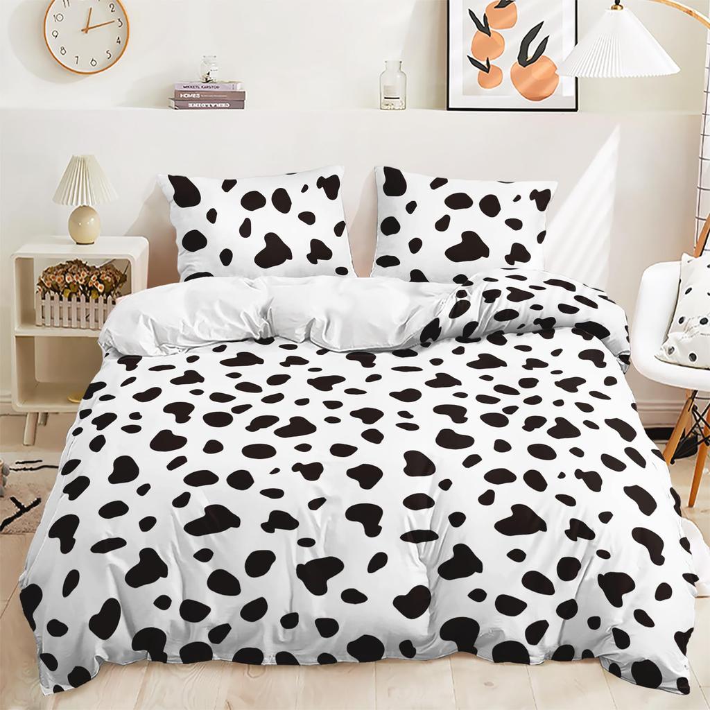 Cow Print Duvet Cover Twin Size, 3 Pieces Cow Bedding Set with 2 Pillowcases, Black and White Comforter Cover Bedroom Decor