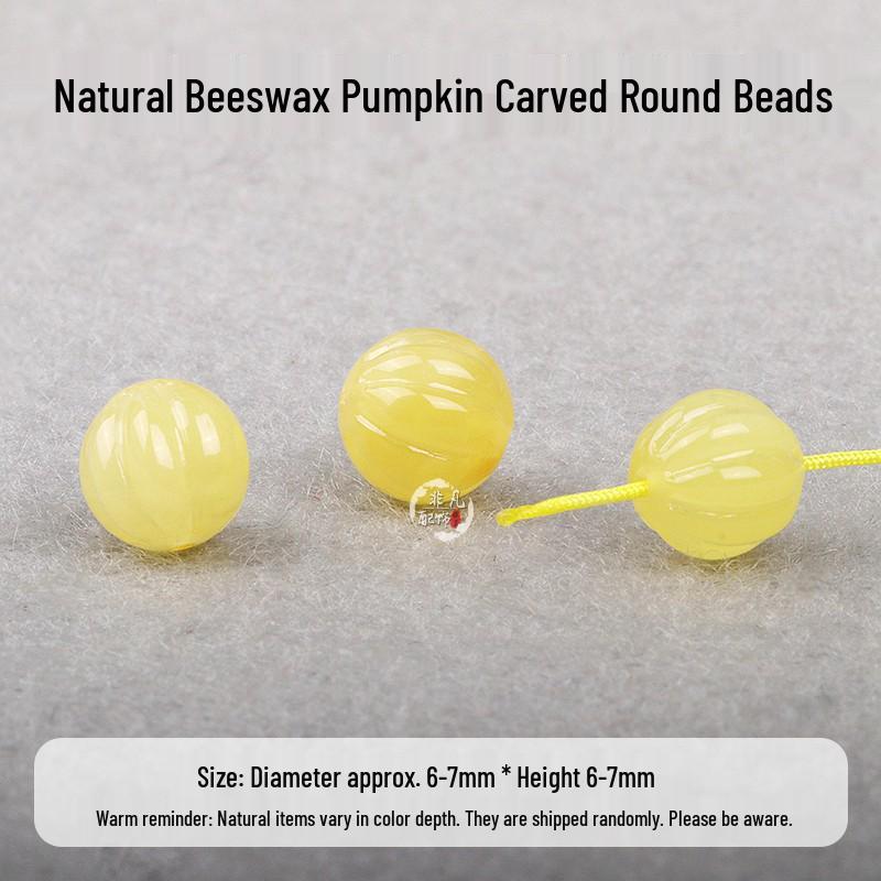Natural Beeswax Pumpkin Beads Yarn Ball Yellow Amber Round Beads Bracelet DIY