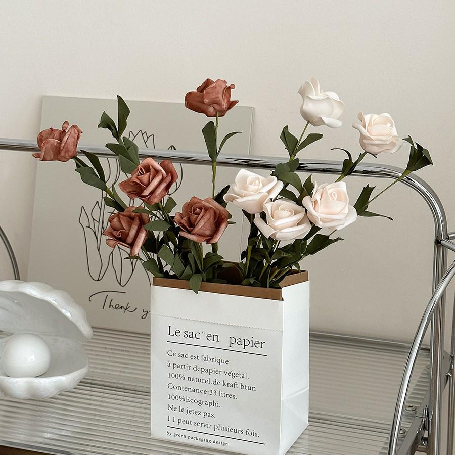 Windflower Hand Bouquet: Retro French Rose Dried Artificial Flowers In Paper Bag for Decoration & Photo Props