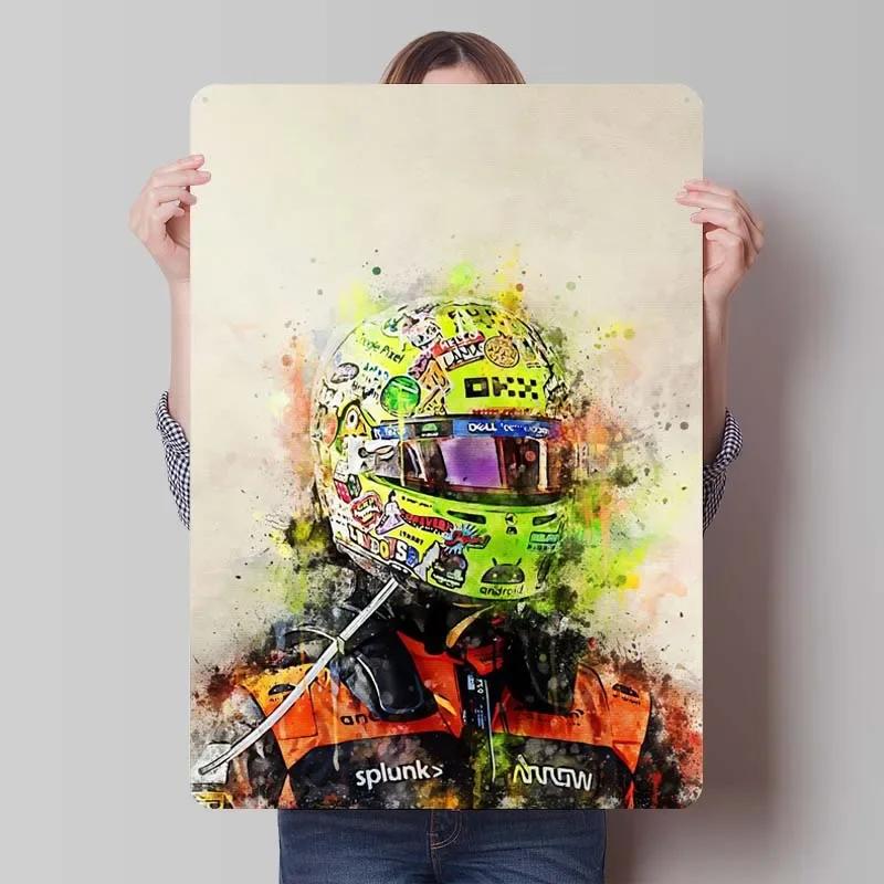 Lando Norris Metallschild Rennposter Dekorative Metallplatten Retro Blechschild für Wandkunst Dekoration Gamer Zimmer Dekoration