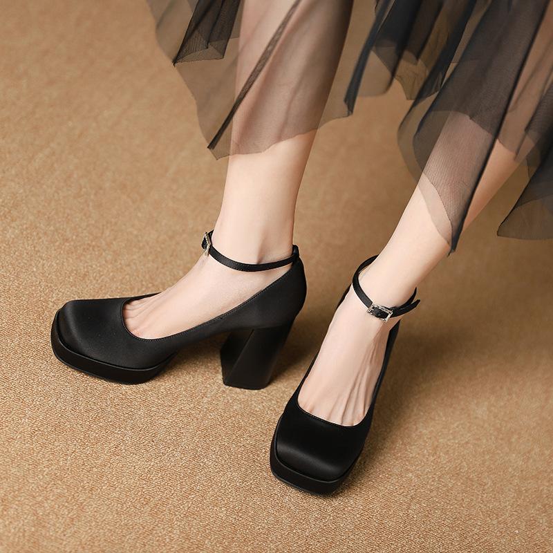 3359-13 French Mary Jane Single Shoes with High Heels Women's New Fashion Thick Heel Single Shoes Women's Shoes