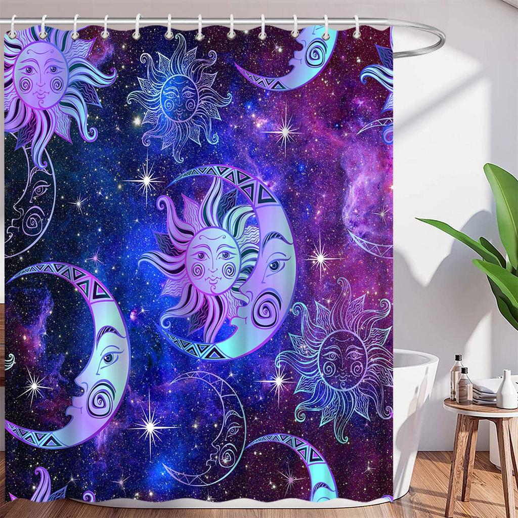 Mandala Celestial Shower Curtain Boho Moon Star Black And White Waterproof Polyester Fabric Bathroom Curtains Home Decor Hooks