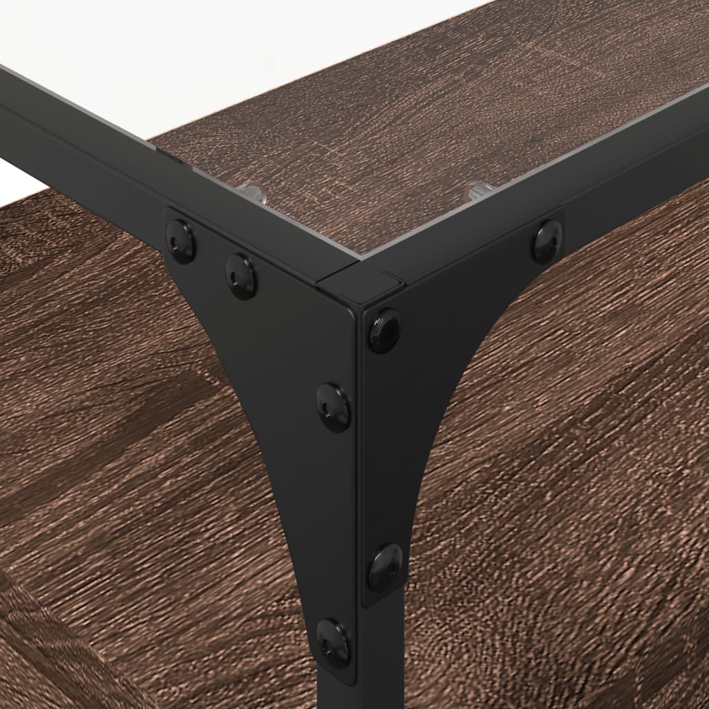 TV Stand with Glass Top Brown Oak Finish 80 X 35 X 51 Cm Particleboard