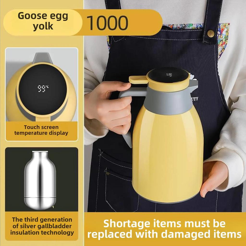 Kitchen Thermal Kettle Household Digital Display Coffee,1/1.3/2L Thermos Glass Liner Vacuum Flasks Large Capacity Water Bottle