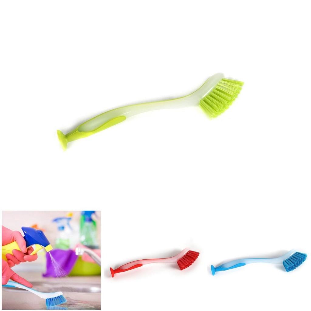 Plastic Dish Cleaning Brush With Suction Cup And Long Handle For Kitchen Scrubbing Tasks