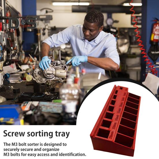 M3 Bolt Sorter Tray with 7 Measuring Slots Precision M3 Screw Bolt Length Sorting Box Heavy Duty Small Parts Screws Hardware Organizer