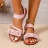 New Flat Bottomed Flower Roman Style Oversized Sandals for Women with Woven Elastic Bands, Lightweight Beach Sandals
