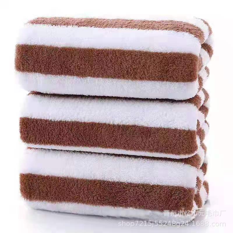 Quick-drying Face Wash Coral Fleece Towel Cationic Striped Warp Knitted Thickened Life Household Children's Bath Absorbent Bath Towel