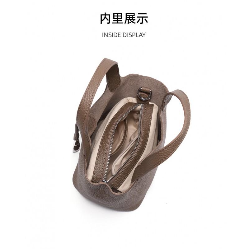 Genuine Leather Vegetable Basket Women's Bag First-layer TC Grain Cowhide Portable Bucket High-end Niche Single-shoulder Cross-slung