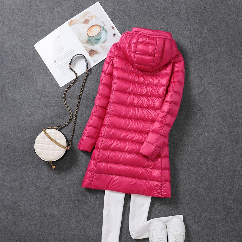 2024 Women's Lightweight Mid-Length White Duck Down Jacket, Korean Style, Slimming Design with Detachable Hood