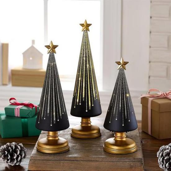 Twinkle Light Christmas Tree Illuminated Starry Night Resin Christmas Tree Ornament for Holiday Bedroom Dorm Tabletop Decor