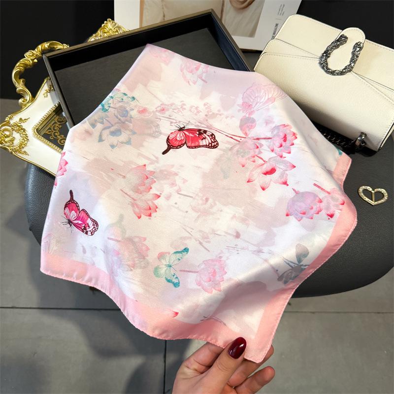 French light luxury chain small square scarf simulation silk printing silk scarf headscarf women's spring and summer scarf temperament scarf scarf new