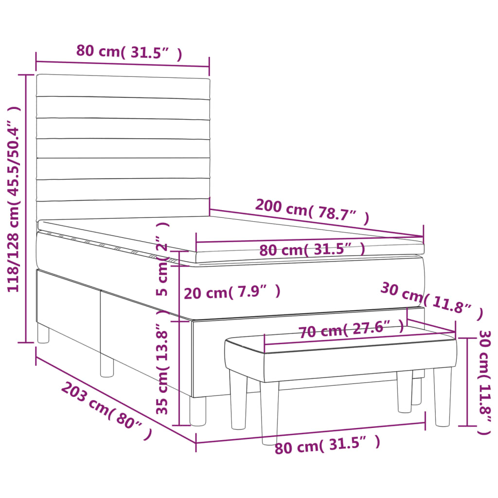 Box Spring Bed with Mattress Pink 80x200 cm Velvet