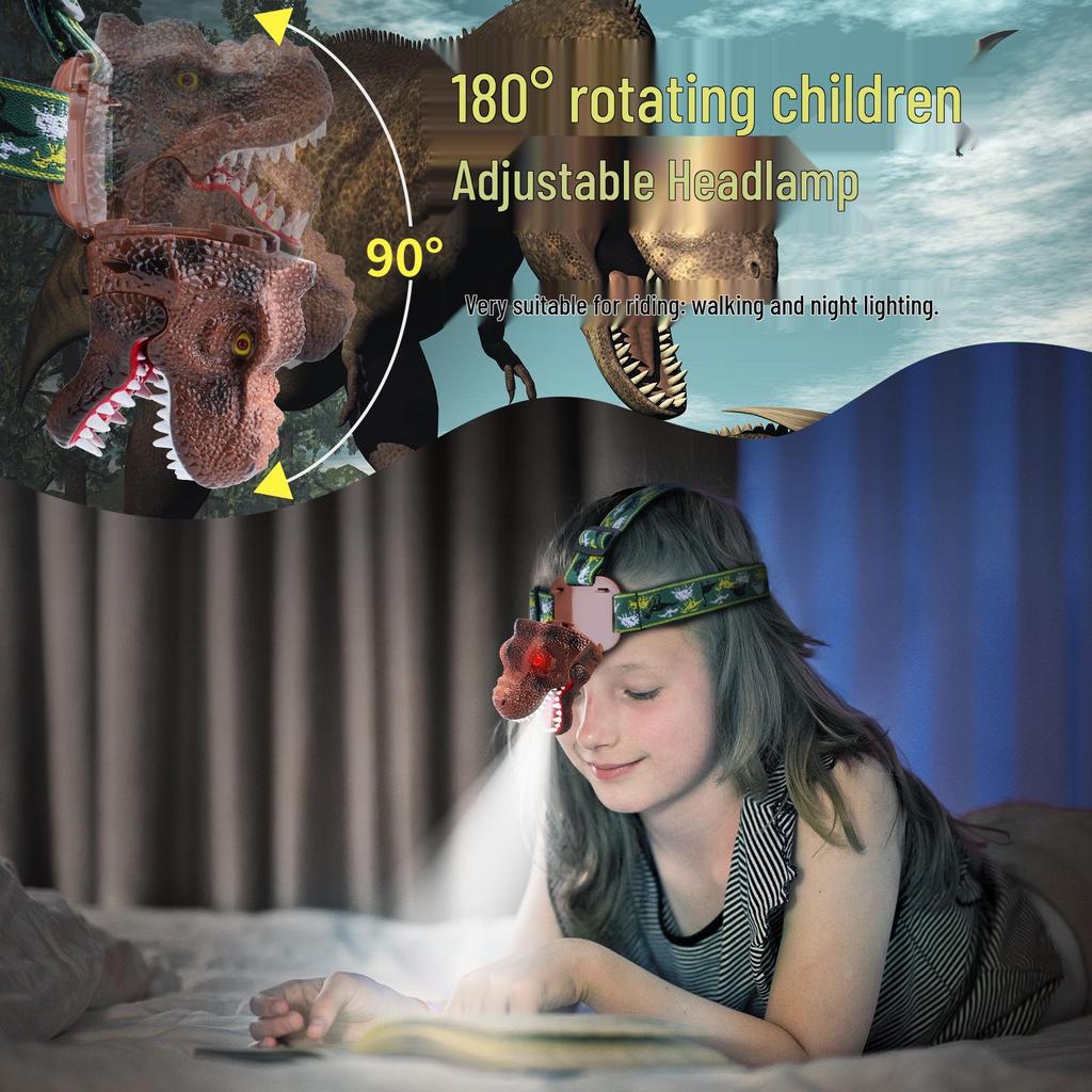 Dinosaur Shaped LED Kids' Headlamp - Night Light for Camping and Outdoor Play
