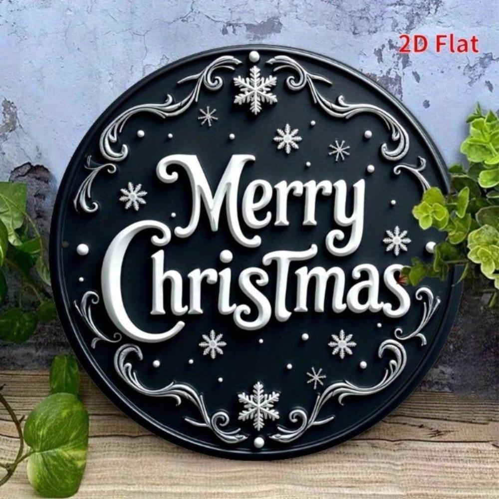 Metal Christmas Sign Black White Holiday Decor No Electricity Textured Surface Indoor Outdoor Wall Art