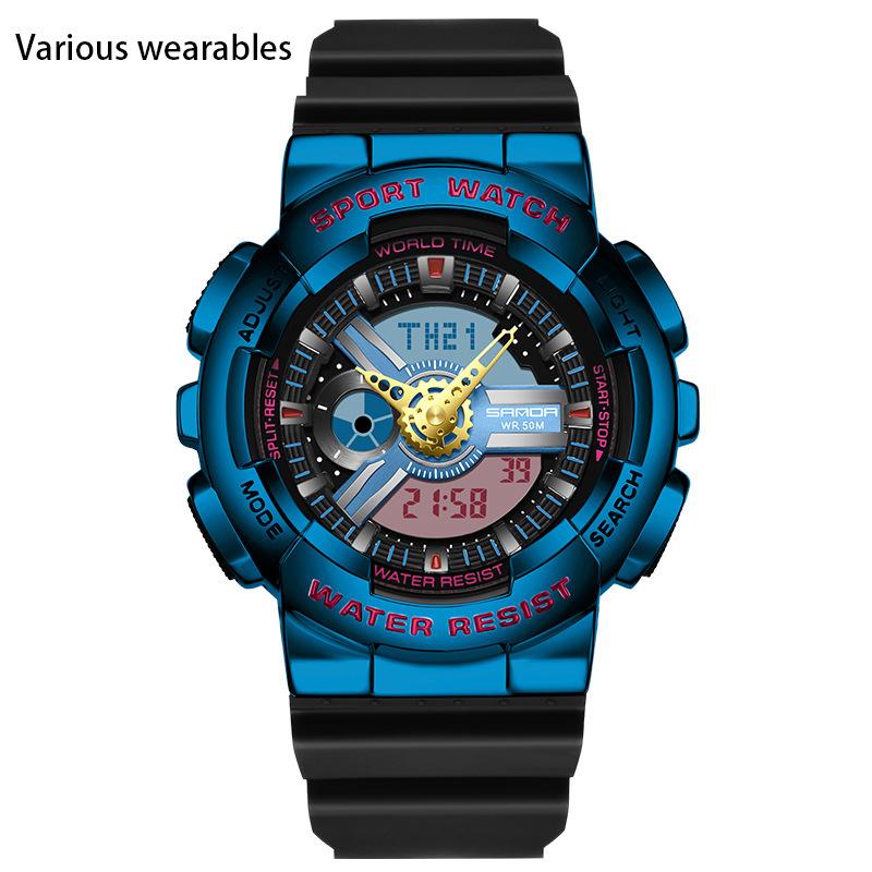 Reloj electrónico con movimiento sincrónico y doble pantalla para hombre, con función de luz manual y personalidad creativa.