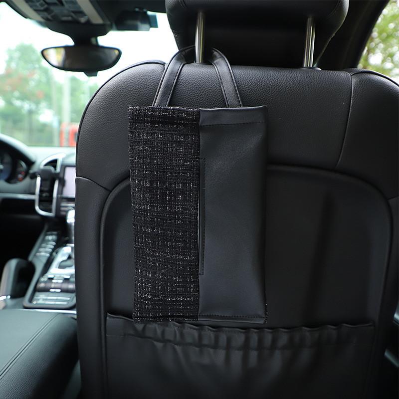 High Quality Plush Bow Car Tissue Holder Elegant Seat Back Hanging Bag Tissue